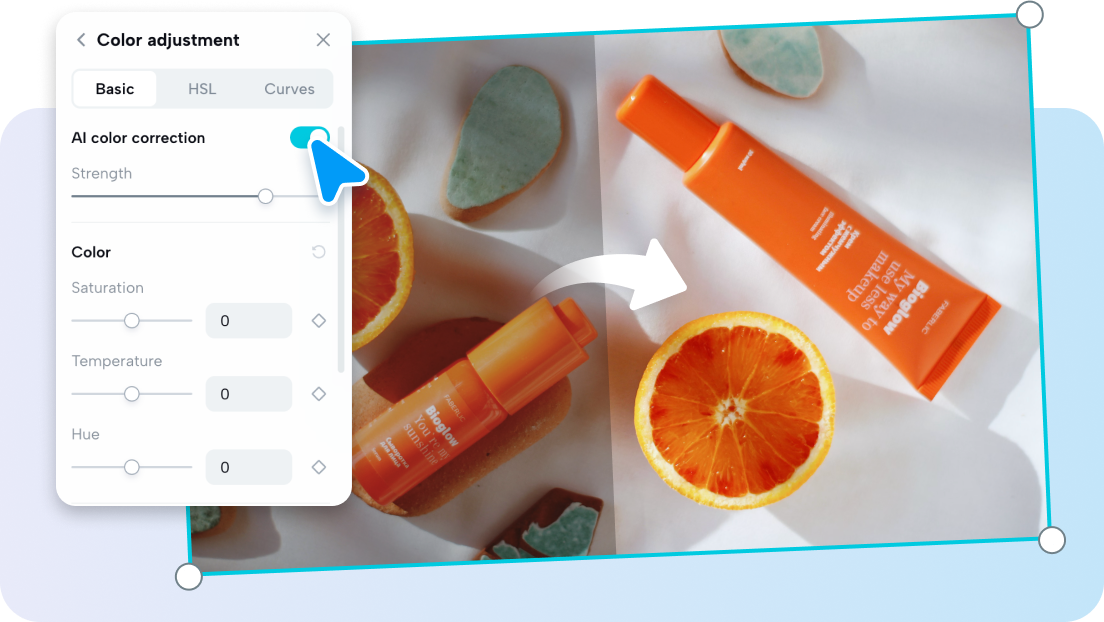 Corrección de color por IA con un solo clic y sin complicaciones